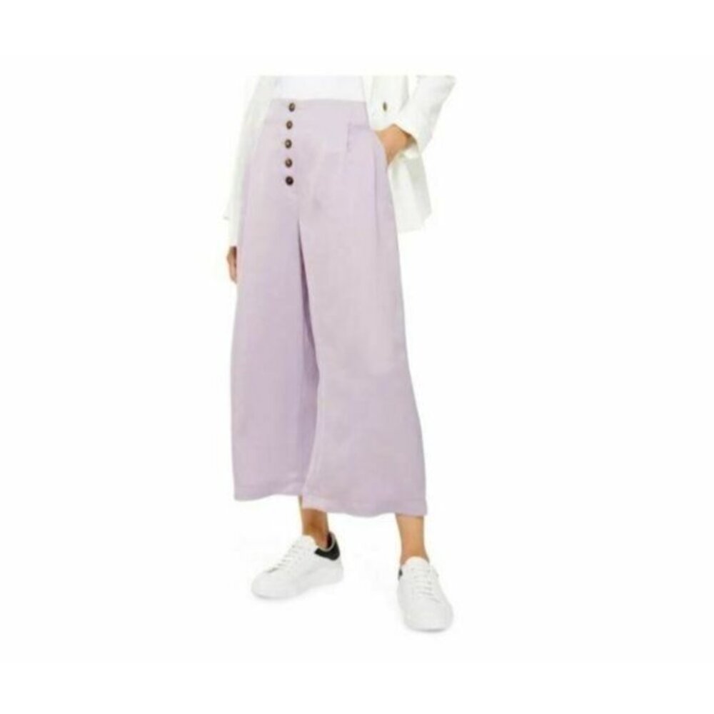 TOPSHOP Pants Coco Lilac Satin High Rise Button Fly Wide Leg Cropped Sz 6 US NEW